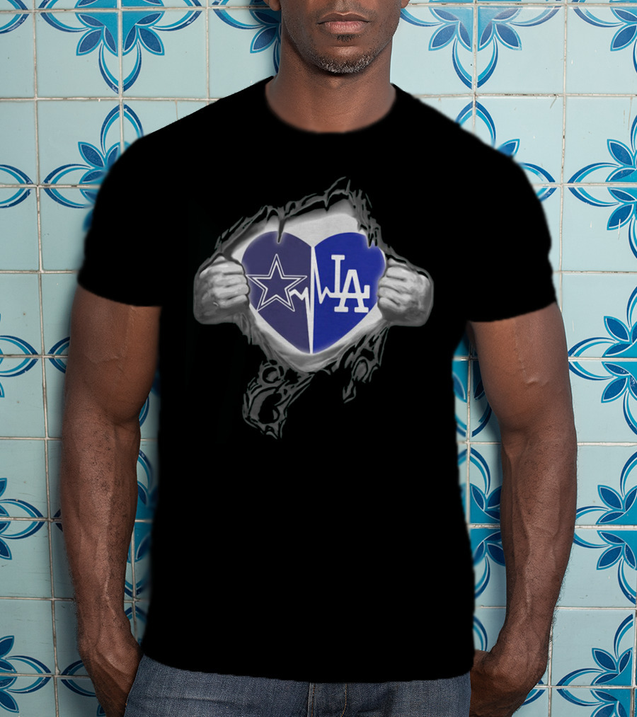 Cowboys LA Dodgers Heartbeat Fusion Iconic Team Spirit T-Shirt