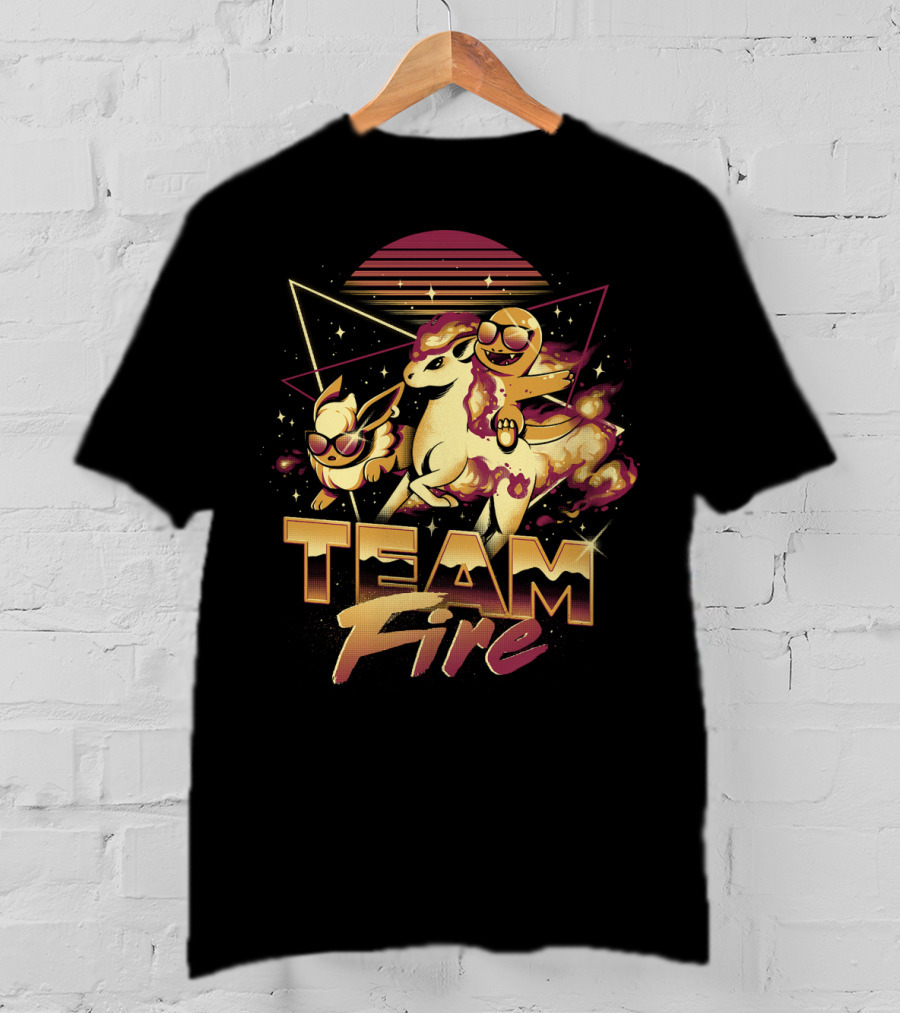 Retro PokEmon Team Fire Sunglasses Ponyta Flareon 80s T-Shirt