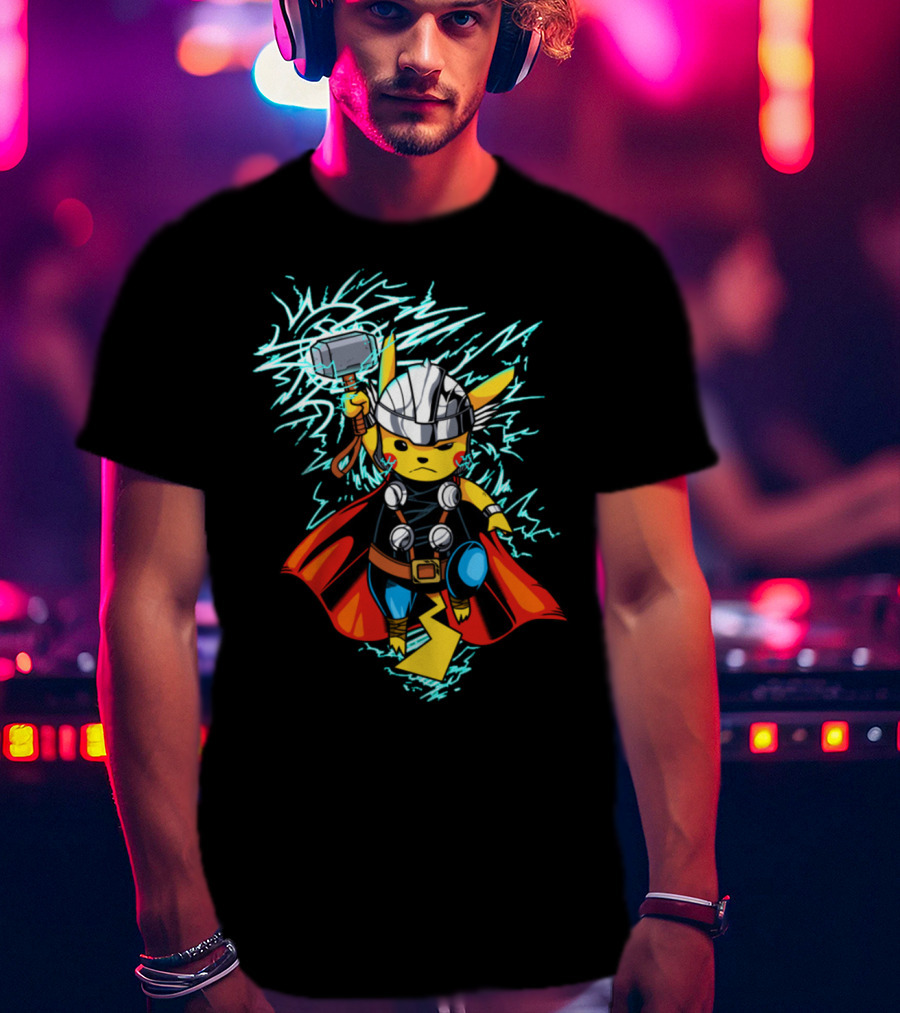 Pikachu Wielding Thor's Hammer With Lightning And Armor T-Shirt