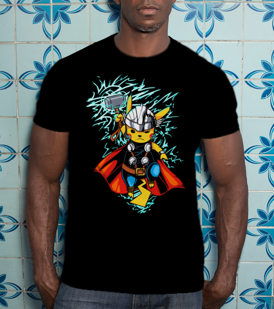 Pikachu Wielding Thor's Hammer With Lightning And Armor T-Shirt