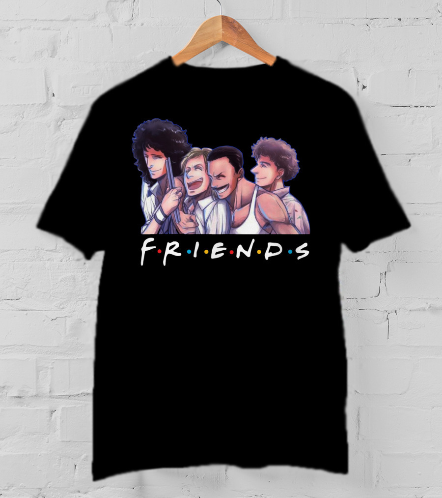 Queen Band Members Anime Style Friends Logo Mashup T-Shirt