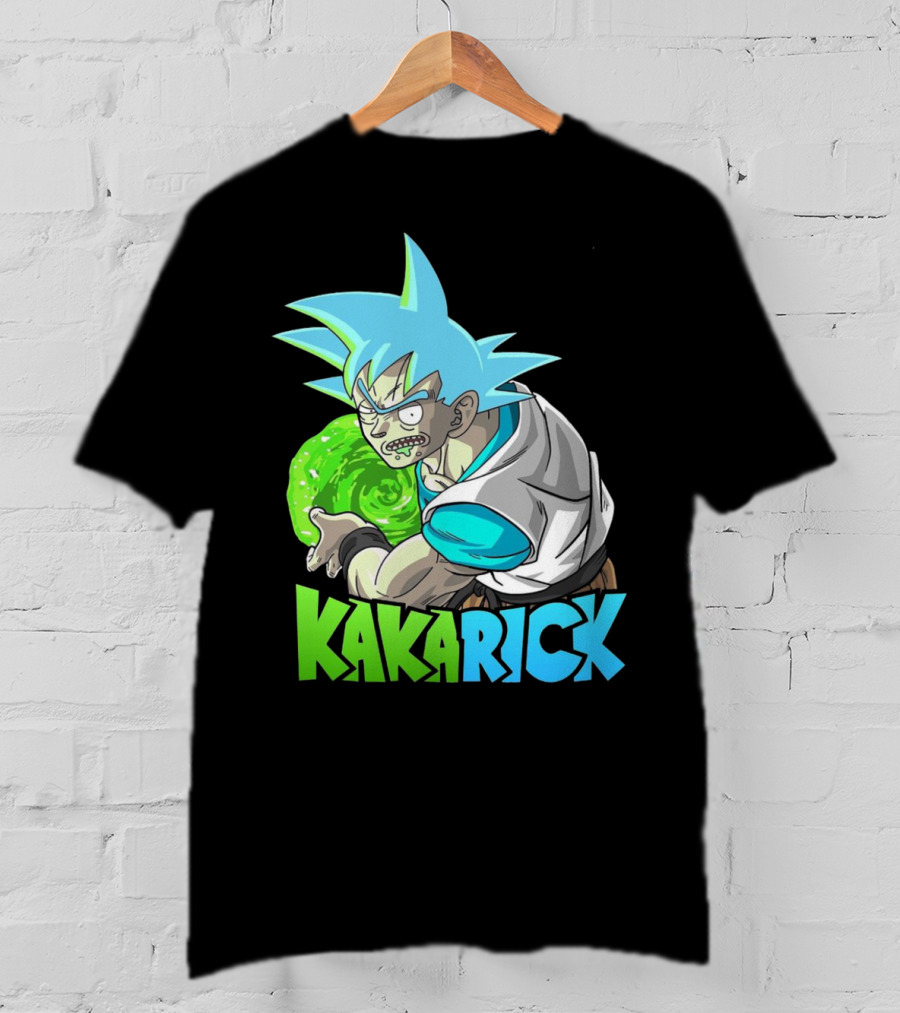 Kakarick Rick And Morty X DBZ Crossover With Green Energy Sphere And Blue Hair T-Shirt
