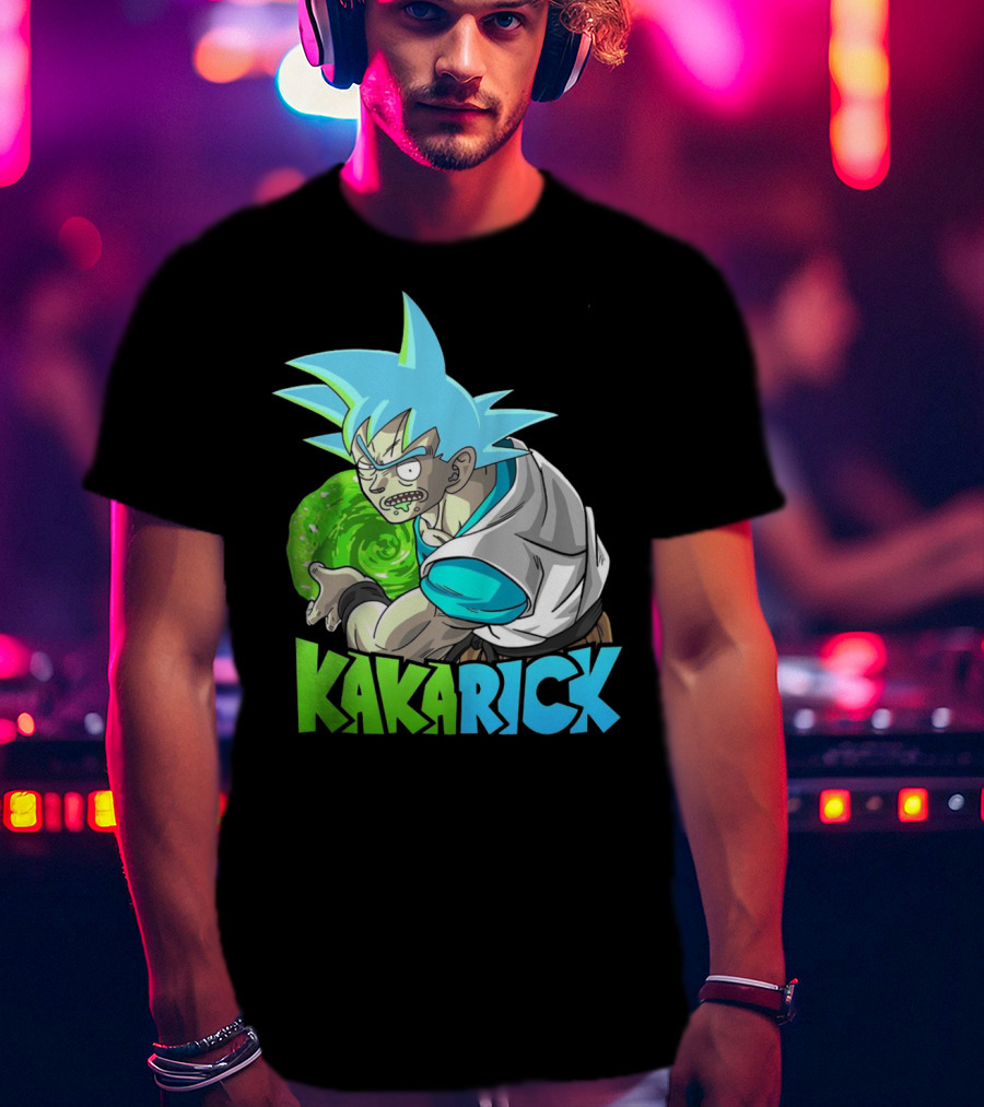 Kakarick Rick And Morty X DBZ Crossover With Green Energy Sphere And Blue Hair T-Shirt