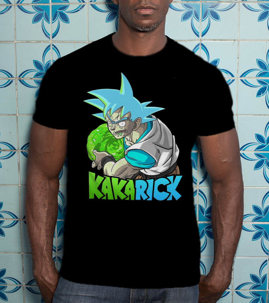 Kakarick Rick And Morty X DBZ Crossover With Green Energy Sphere And Blue Hair T-Shirt