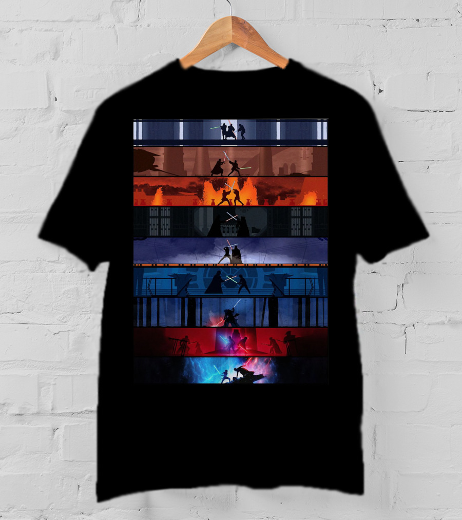 Star Wars Iconic Lightsaber Duels Across Saga T-Shirt