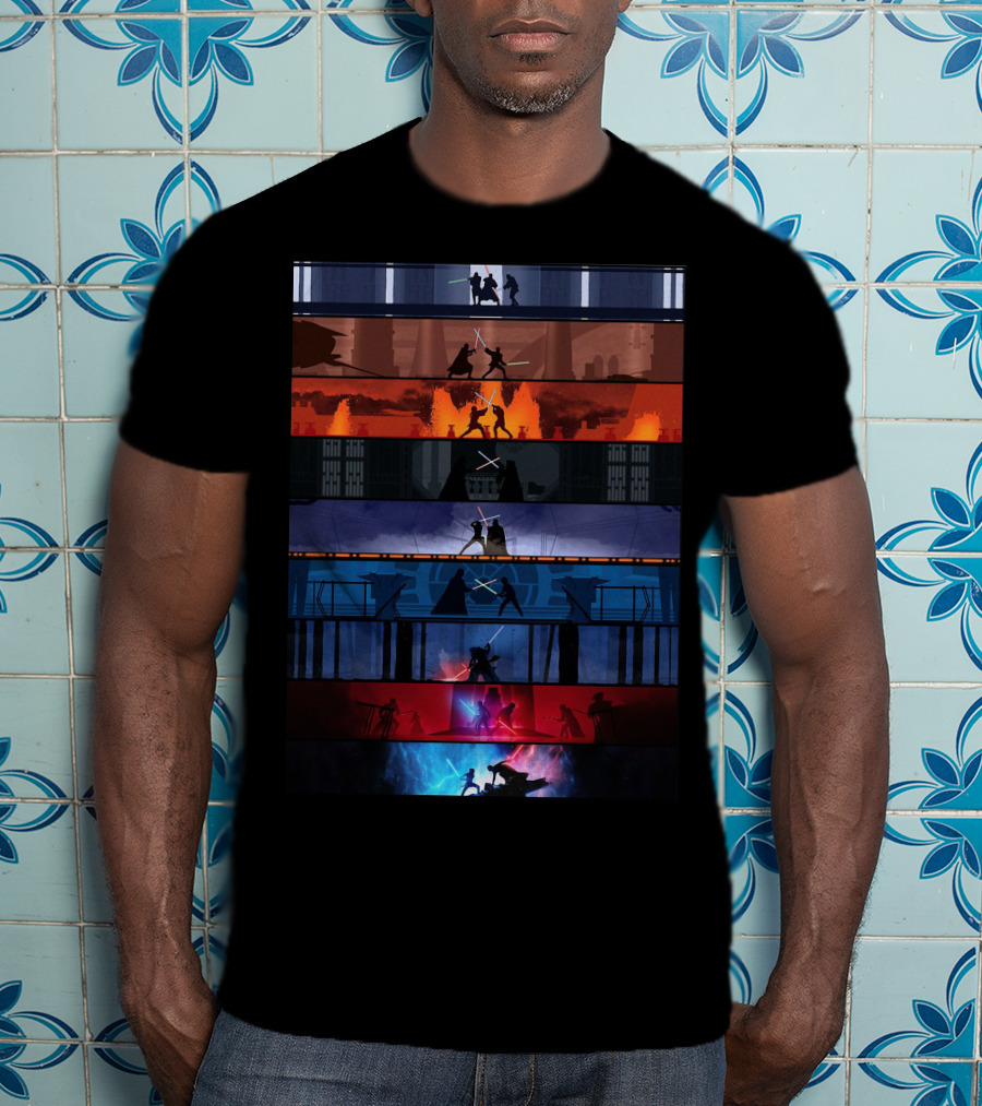 Star Wars Iconic Lightsaber Duels Across Saga T-Shirt