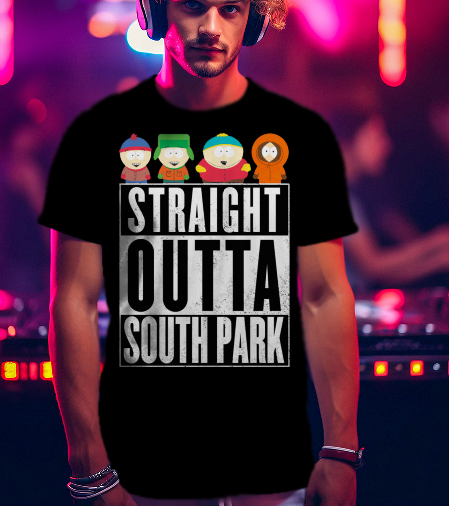 Straight Outta South Park With Iconic Characters Cartman Kyle Stan And Kenny T-Shirt