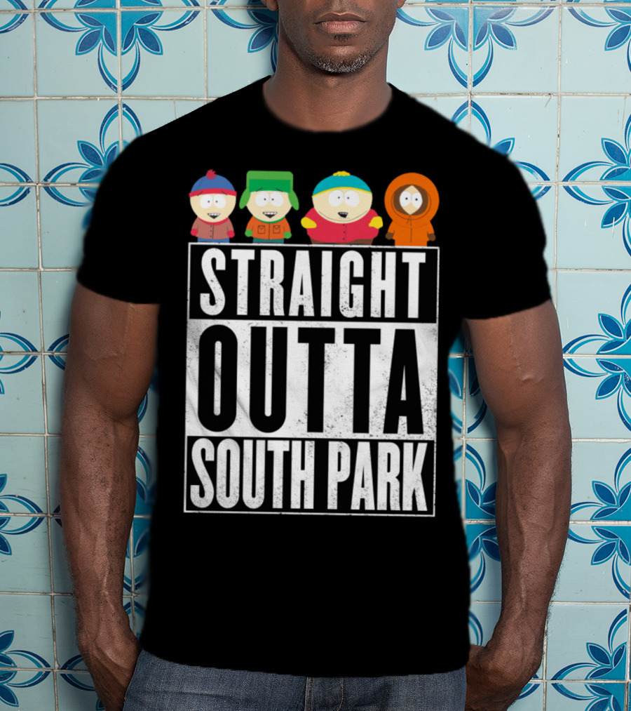 Straight Outta South Park With Iconic Characters Cartman Kyle Stan And Kenny T-Shirt
