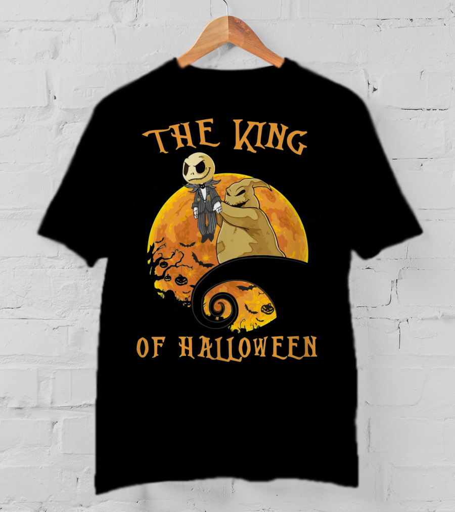 The King Of Halloween Jack Skellington And Oogie Boogie With Pumpkin Moon T-Shirt