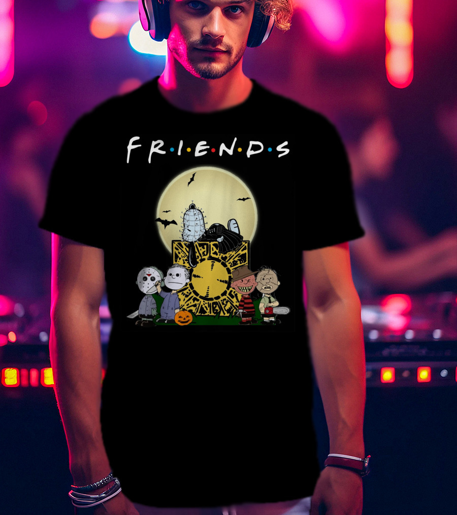 Friends Peanuts Horror Movie Characters Crossover Featuring Iconic Monsters And Symbols T-Shirt