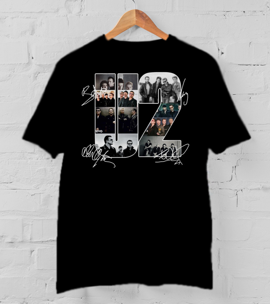 U2 Band Photo Collage With Signatures And Vevo T-Shirt