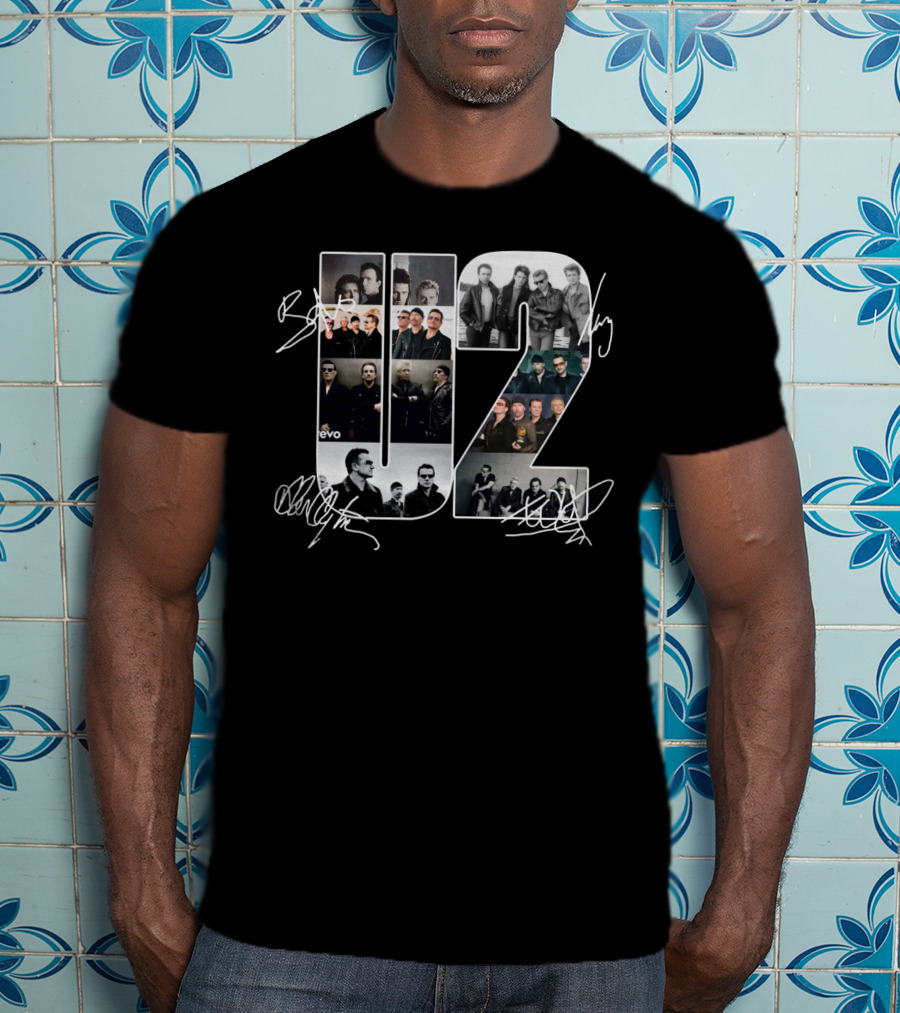 U2 Band Photo Collage With Signatures And Vevo T-Shirt