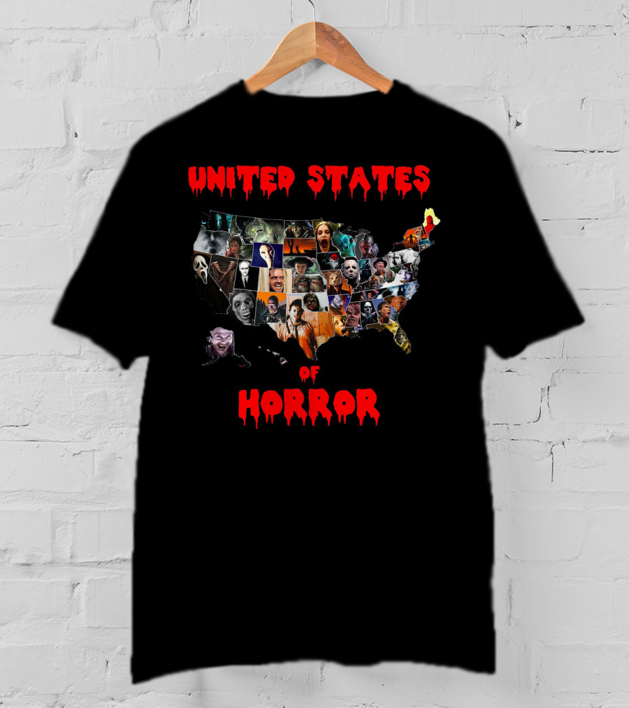 United States Of Horror Map Featuring Iconic Characters T-Shirt
