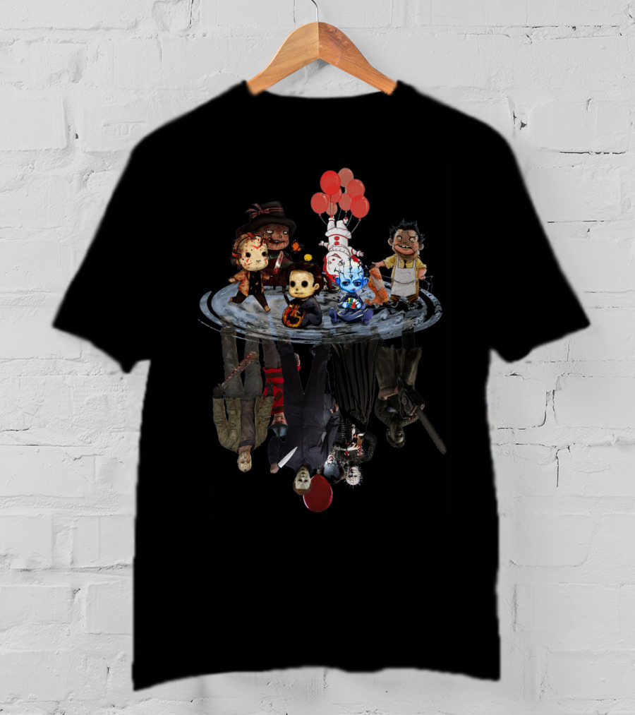 Horror Icons Reflections With Balloons And Shadows T-Shirt