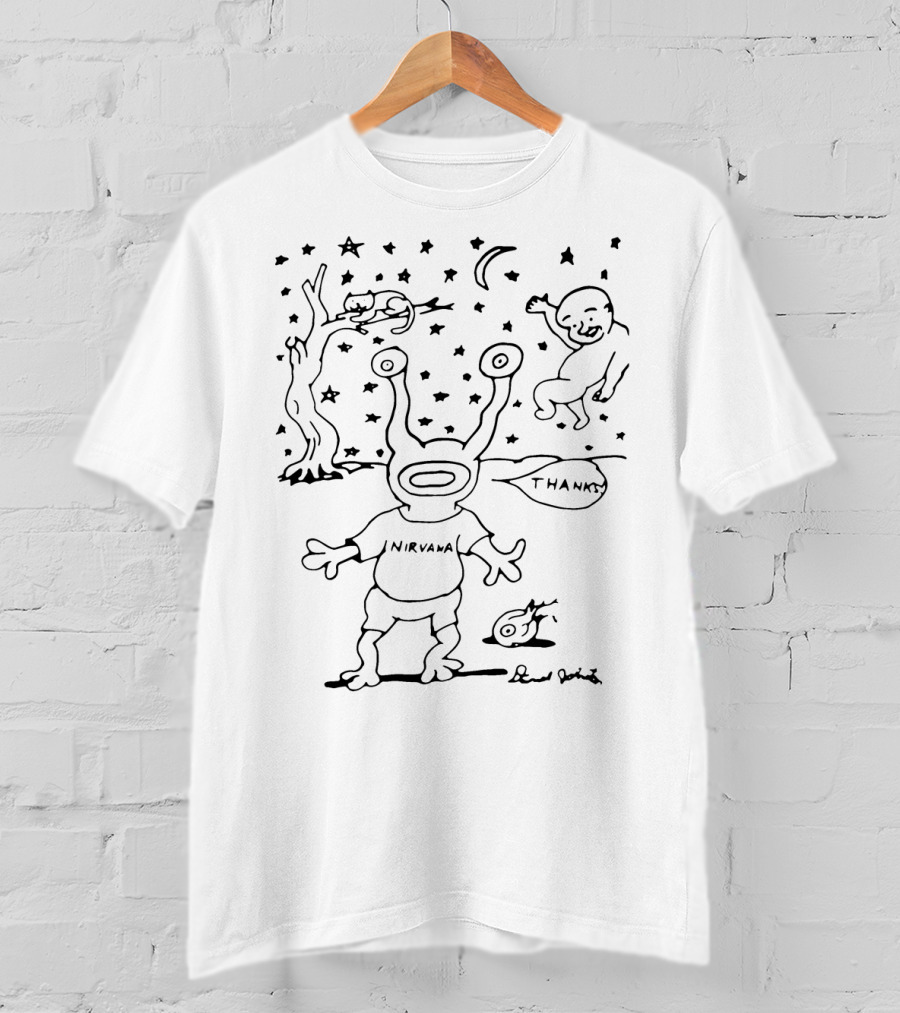 RIP DANIEL JOHNSTON NIRVANA THANKS Drawing With Alien And Stars T-Shirt