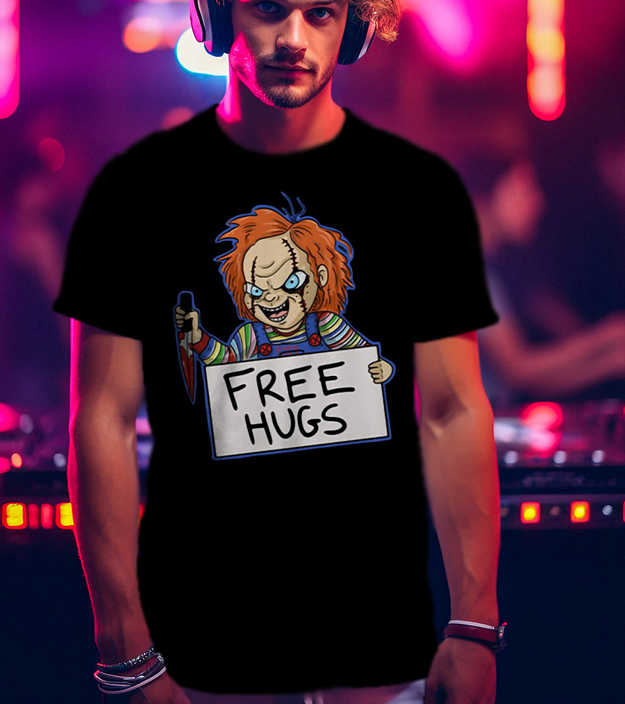 Chucky Free Hugs With Knife And Red Hair T-Shirt