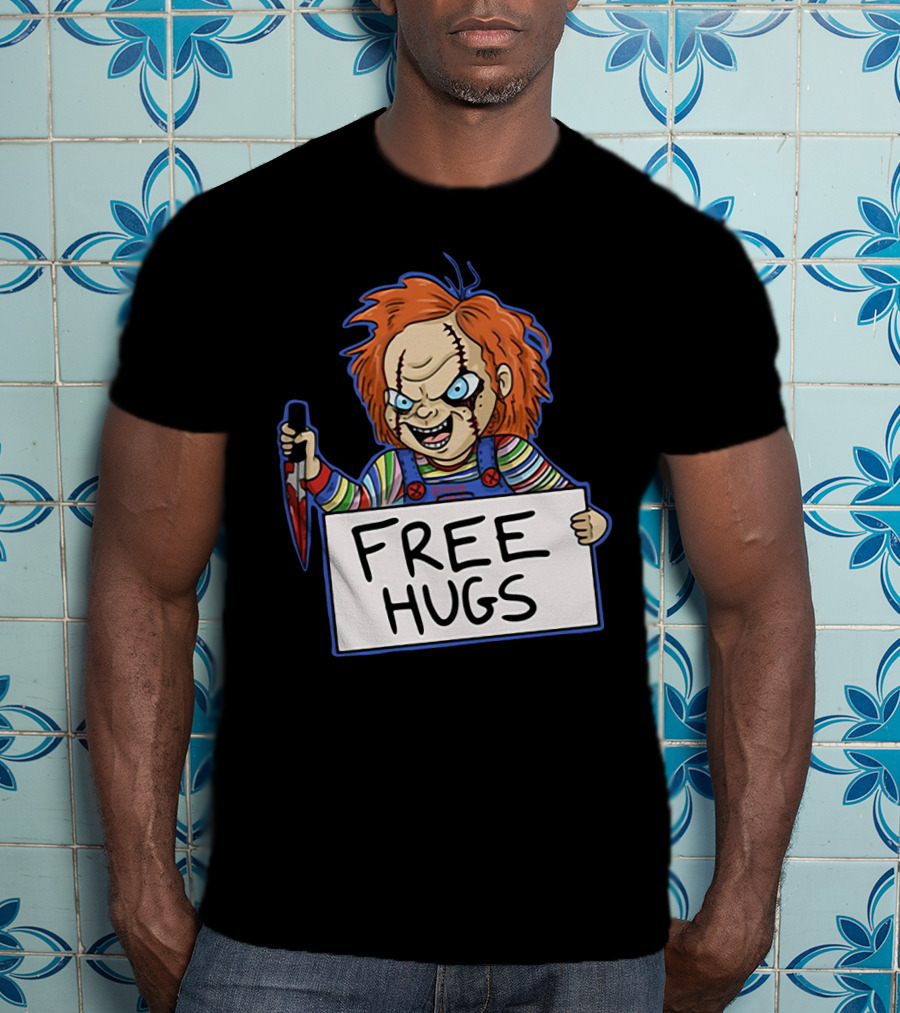 Chucky Free Hugs With Knife And Red Hair T-Shirt