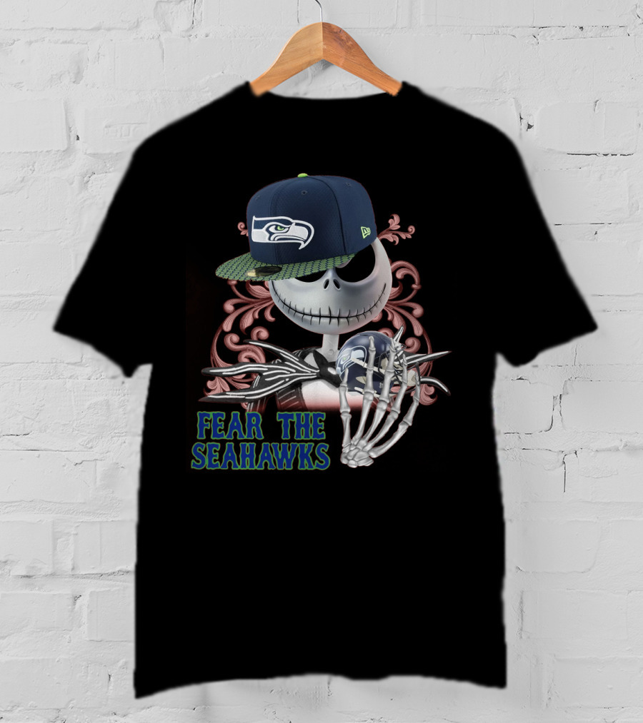 Jack Skellington Wearing Seattle Seahawks Cap With Fear The Seahawks Theme T-Shirt