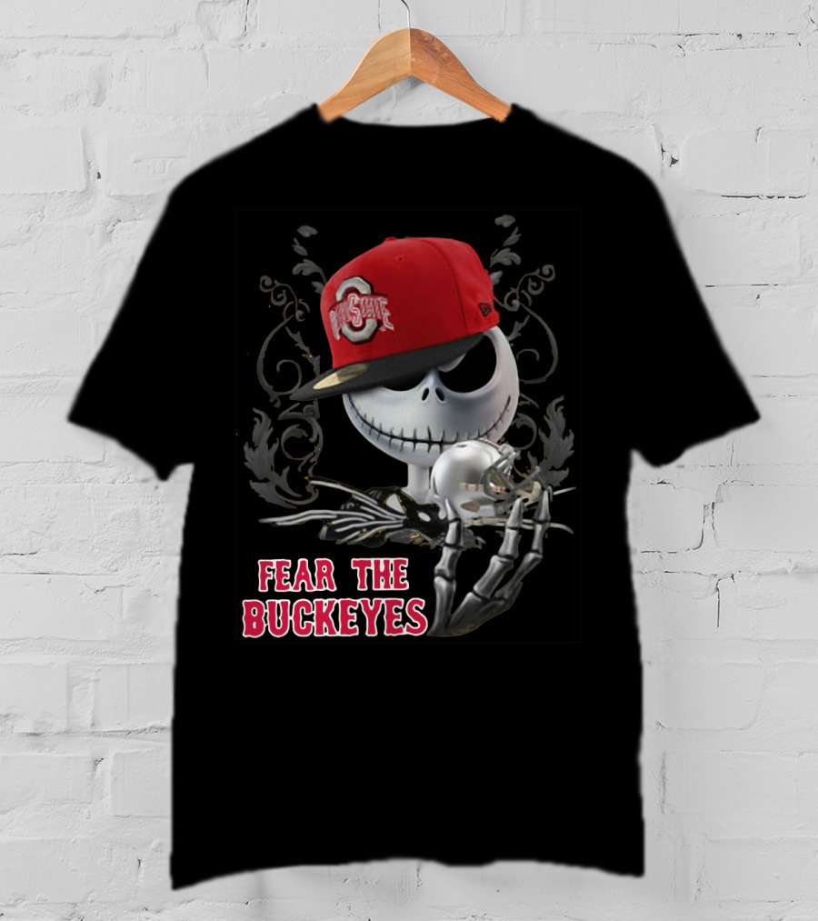Jack Skellington Wearing Ohio State Buckeyes Hat Fear The Buckeyes T-Shirt
