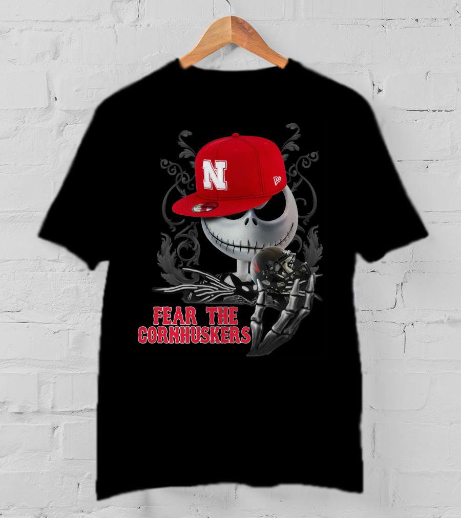 Fear The Cornhuskers Jack Skellington Nebraska Hat T-Shirt