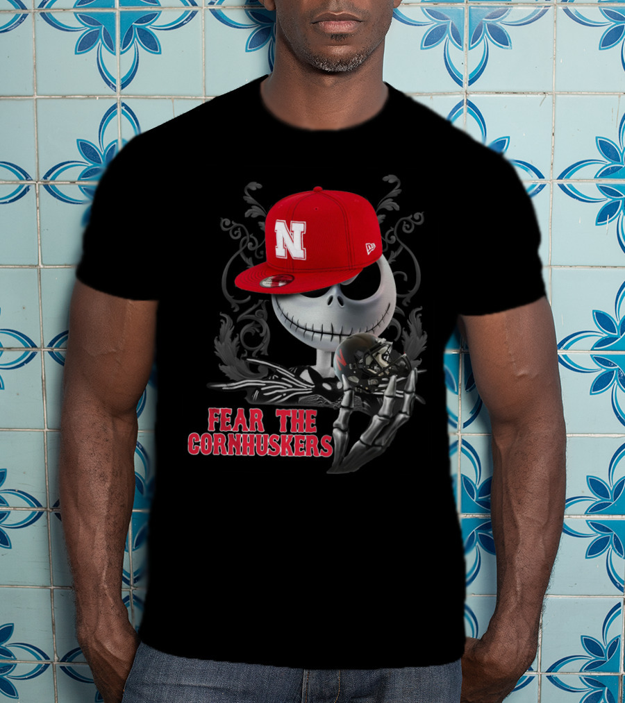 Fear The Cornhuskers Jack Skellington Nebraska Hat T-Shirt
