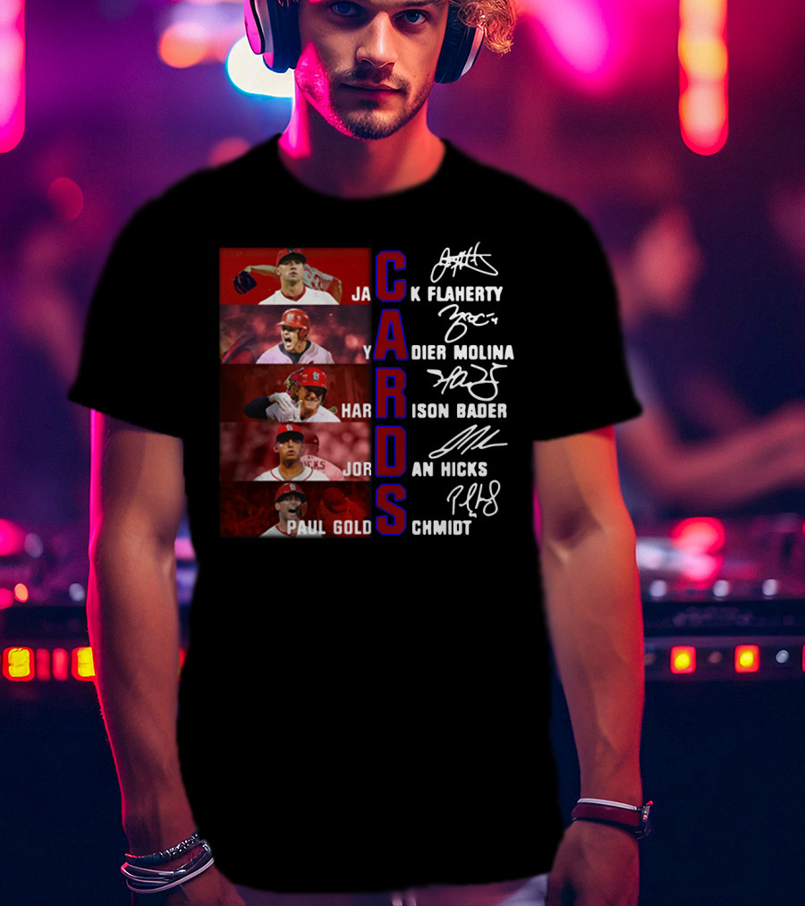 Cards Jack Flaherty Yadier Molina Harrison Bader Jordan Hicks Paul Goldschmidt T-Shirt