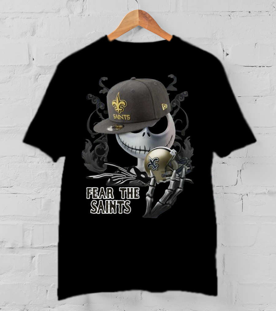 Jack Skellington Fear The Saints New Orleans Fleur-De-Lis Helmet T-Shirt