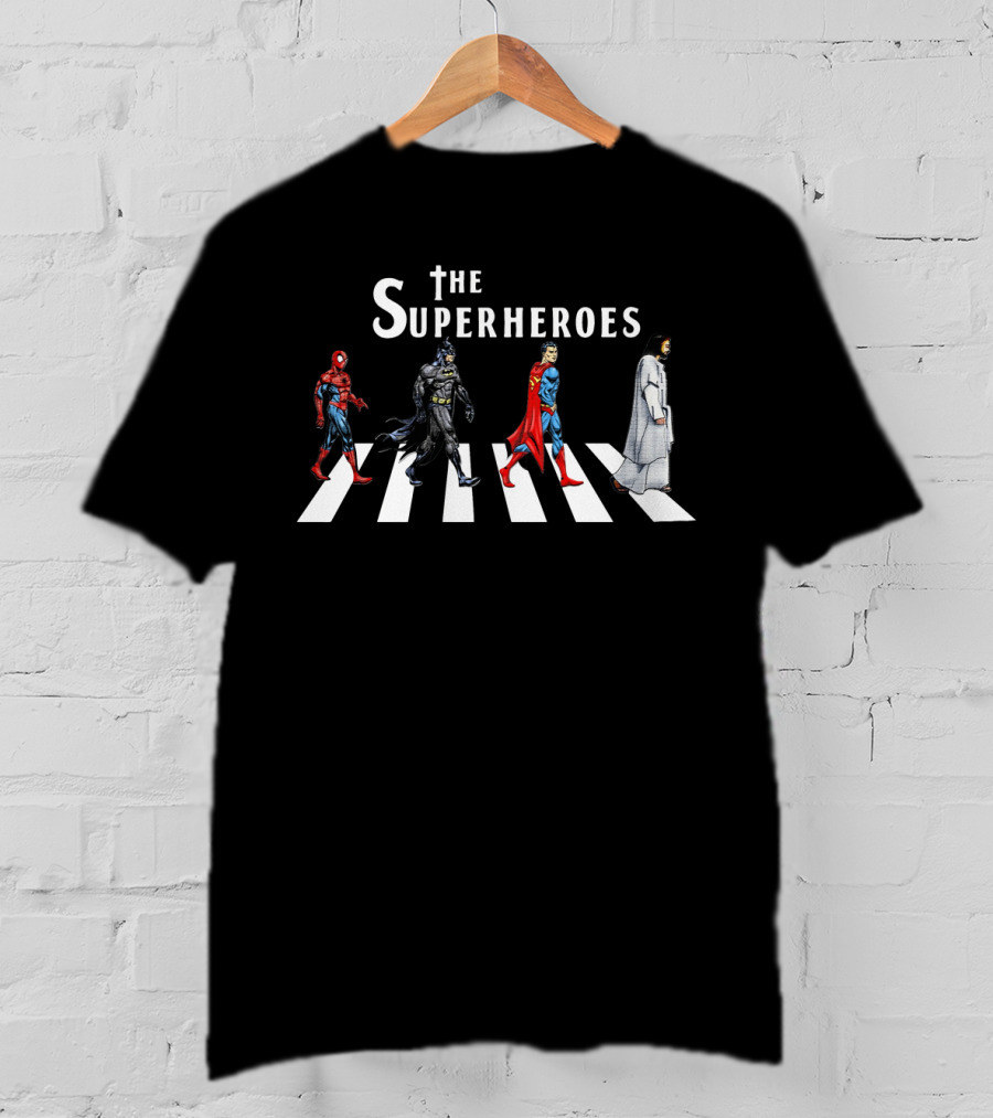 The Superheroes Abbey Road Crosswalk Featuring Iconic Characters T-Shirt