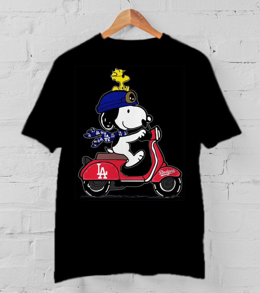 Snoopy Riding Vespa Los Angeles Dodgers Mascot With Woodstock T-Shirt