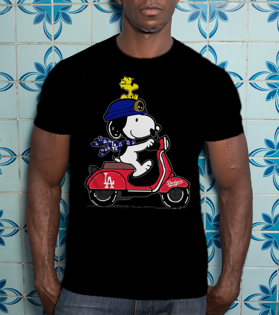 Snoopy Riding Vespa Los Angeles Dodgers Mascot With Woodstock T-Shirt
