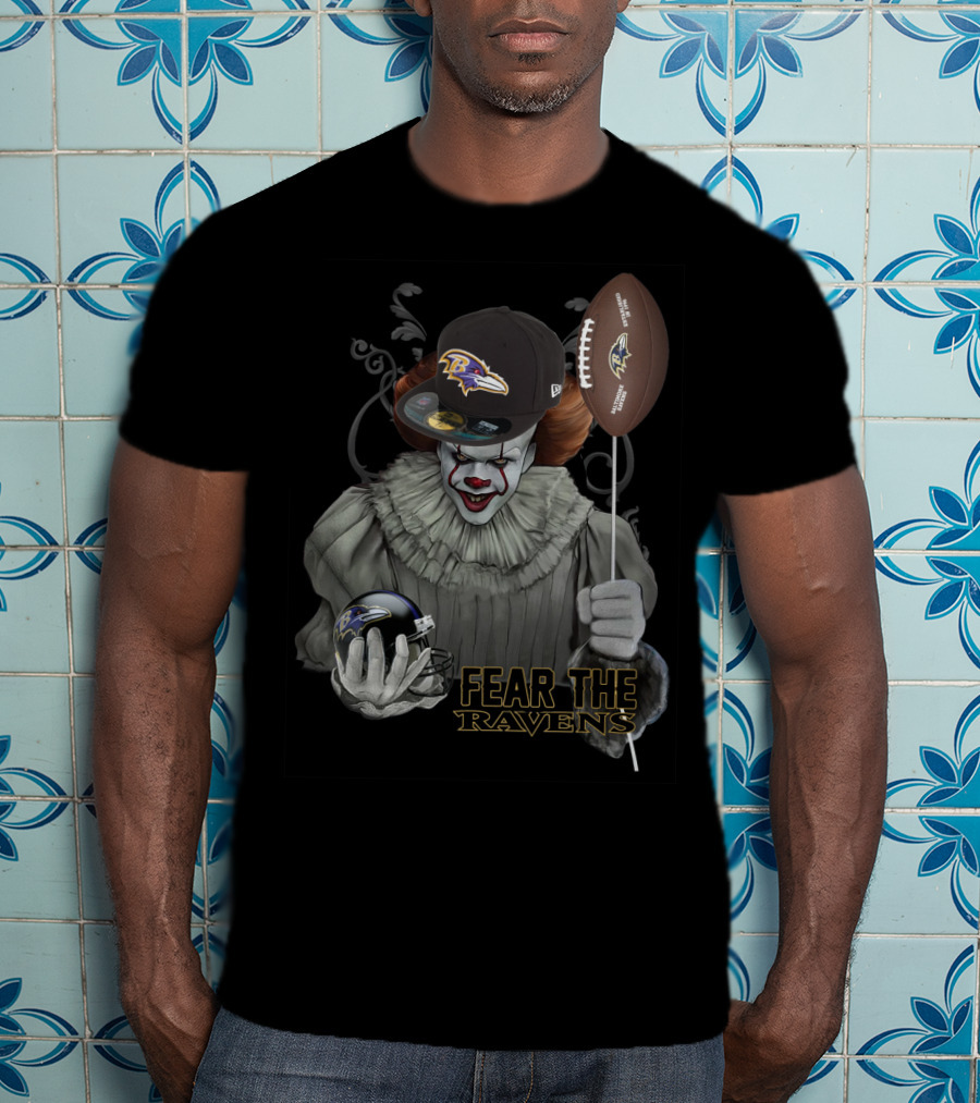 Pennywise Holding Baltimore Ravens Football And Helmet Fear The Ravens T-Shirt