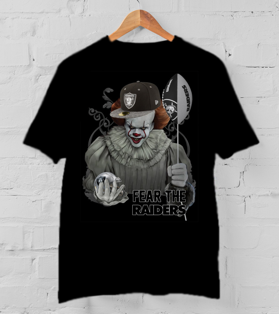 Fear The Raiders Pennywise With Oakland Raiders Hat And Balloon T-Shirt