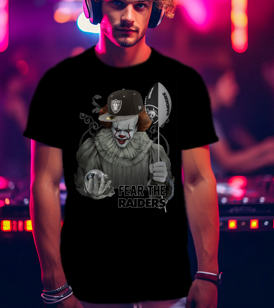 Fear The Raiders Pennywise With Oakland Raiders Hat And Balloon T-Shirt