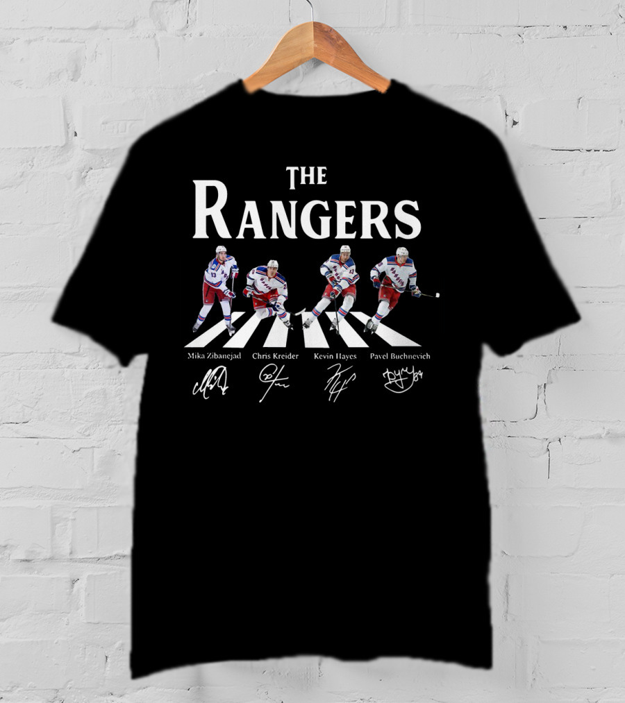 The Rangers Mika Zibanejad Chris Kreider Kevin Hayes Pavel Buchnevich Hockey Abbey Road Signatures T-Shirt
