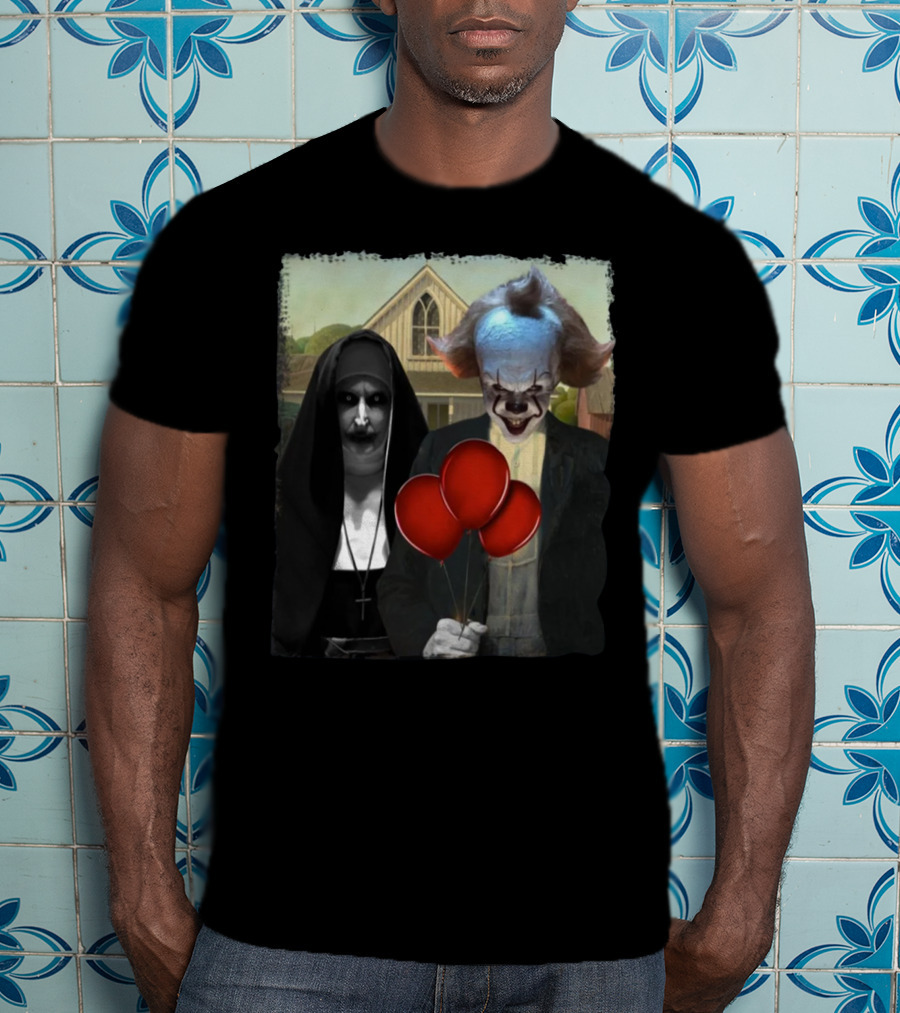 It Pennywise Valak The Nun American Gothic Red Balloons T-Shirt