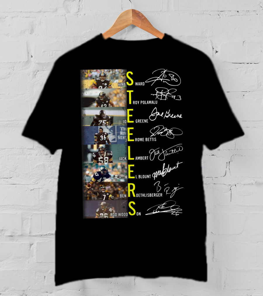Steelers Hines Ward Troy Polamalu Joe Greene Jerome Bettis Jack Lambert Mel Blount Ben Roethlisberger Rod Woodson T-Shirt