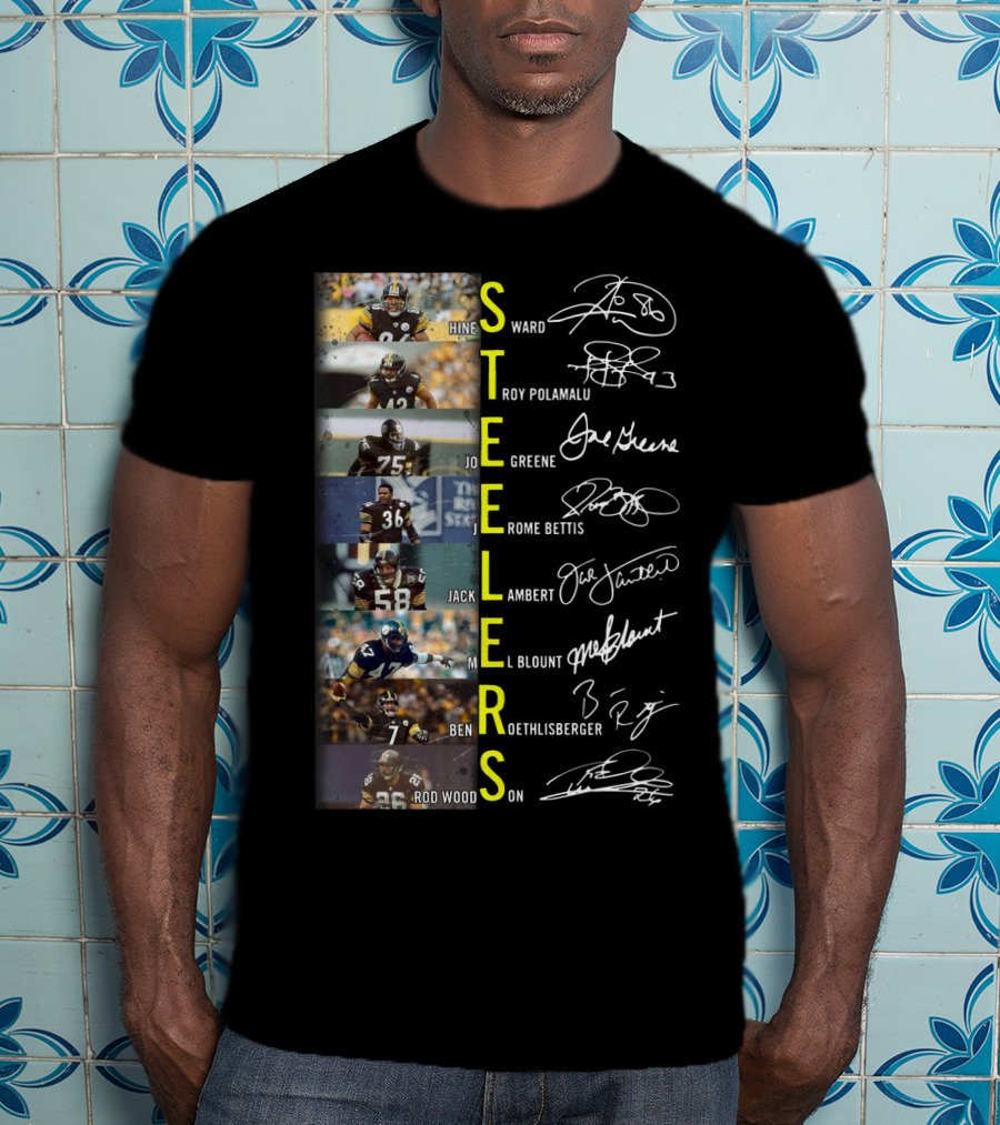 Steelers Hines Ward Troy Polamalu Joe Greene Jerome Bettis Jack Lambert Mel Blount Ben Roethlisberger Rod Woodson T-Shirt