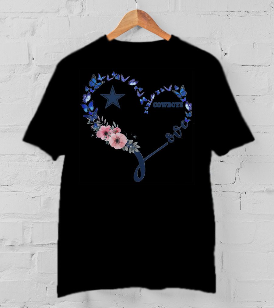 Heart Love Dallas Cowboys Star Blue Butterflies T-Shirt