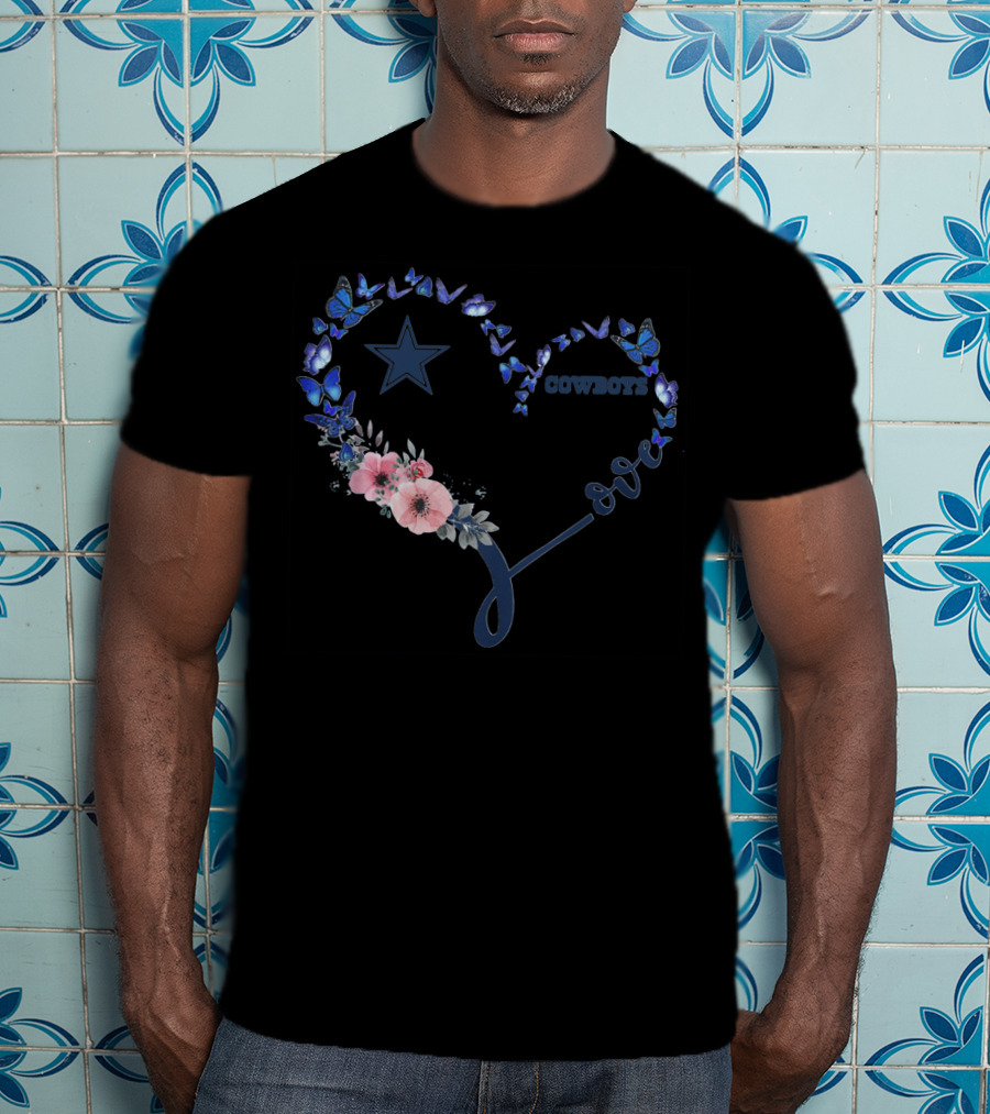 Heart Love Dallas Cowboys Star Blue Butterflies T-Shirt
