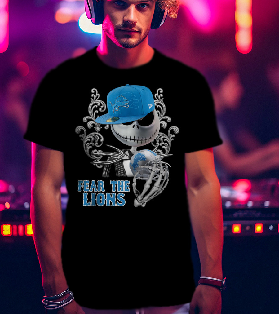 Jack Skellington Detroit Lions Football Crossover Fear The Lions T-Shirt