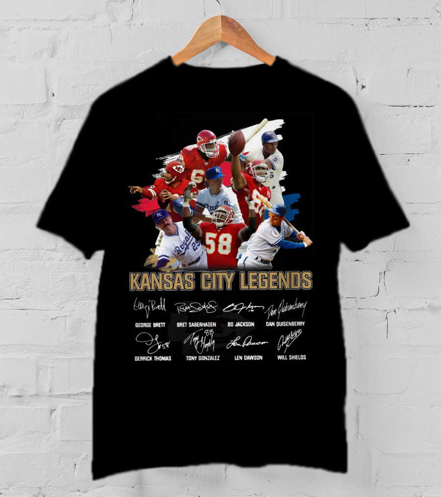 Kansas City Legends George Brett Bret Saberhagen Bo Jackson Dan Quisenberry Derrick Thomas Tony Gonzalez Len Dawson Will Shields T-Shirt