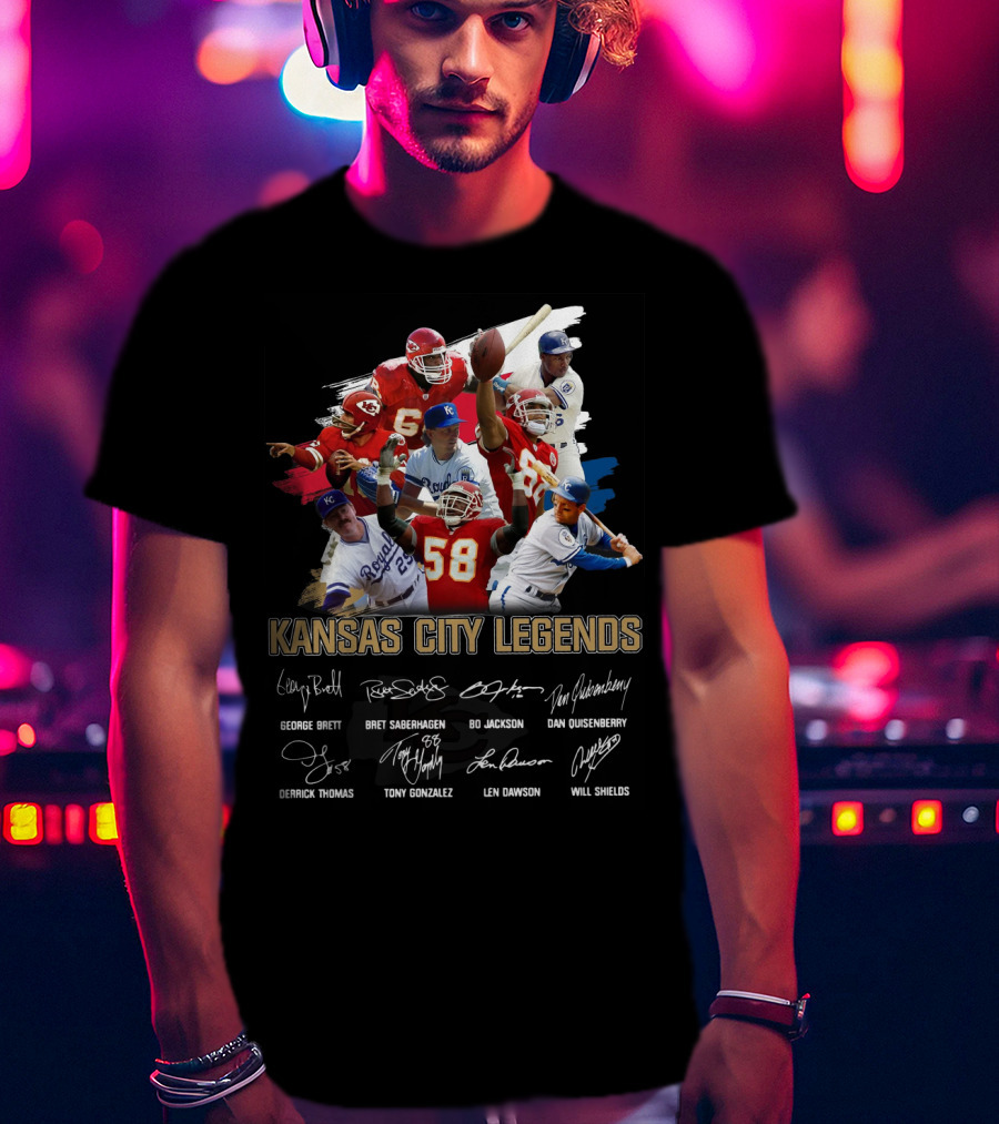 Kansas City Legends George Brett Bret Saberhagen Bo Jackson Dan Quisenberry Derrick Thomas Tony Gonzalez Len Dawson Will Shields T-Shirt