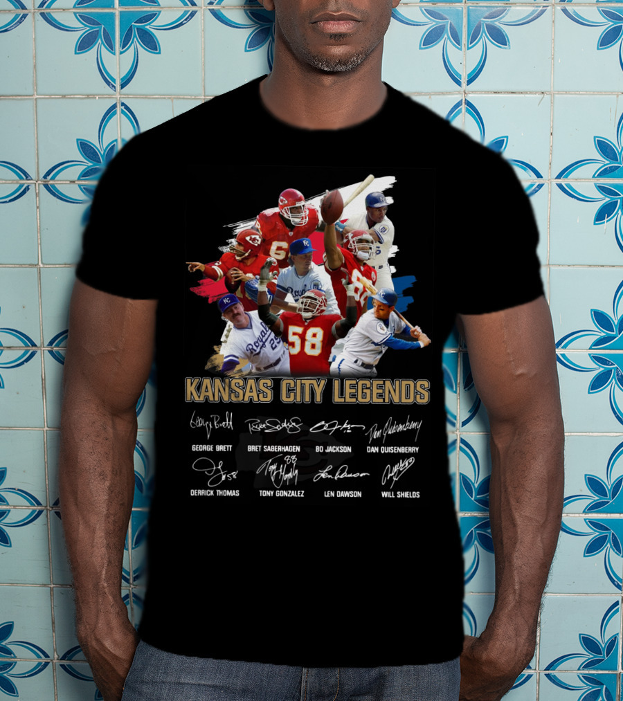 Kansas City Legends George Brett Bret Saberhagen Bo Jackson Dan Quisenberry Derrick Thomas Tony Gonzalez Len Dawson Will Shields T-Shirt