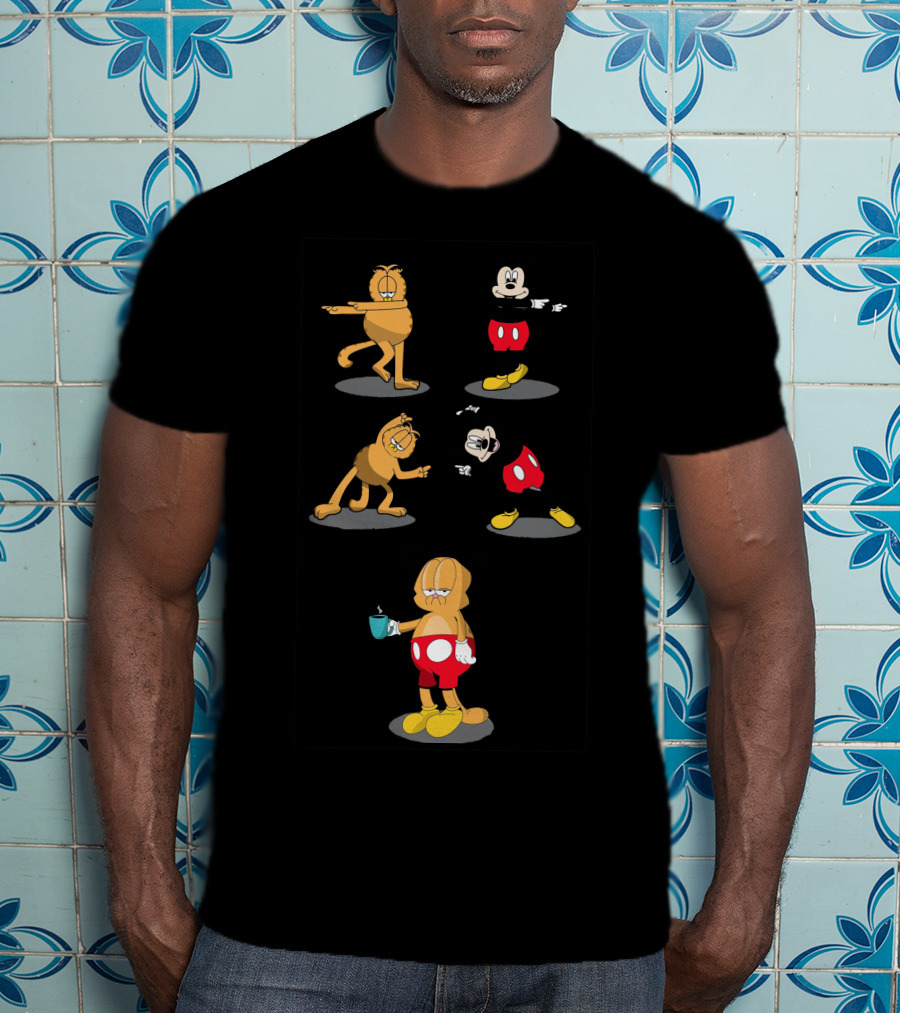 Garfield Mickey Mouse Fusion Dance Transformation Steps T-Shirt