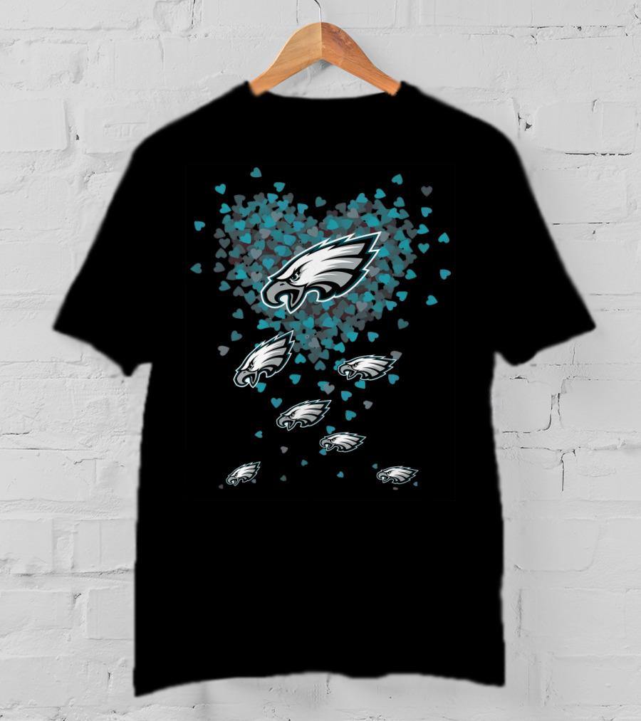 Philadelphia Eagles Logo With Heart Patterns And Falling Eagles T-Shirt
