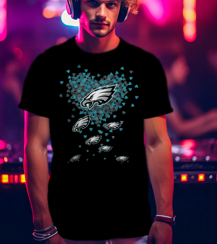 Philadelphia Eagles Logo With Heart Patterns And Falling Eagles T-Shirt