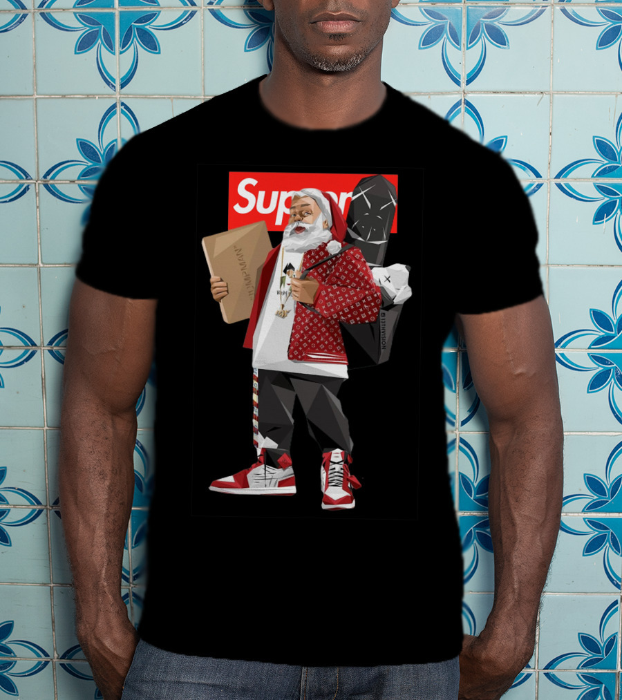 Santa Claus Supreme Hiphop Fashion Mashup With Luxury Brands T-Shirt