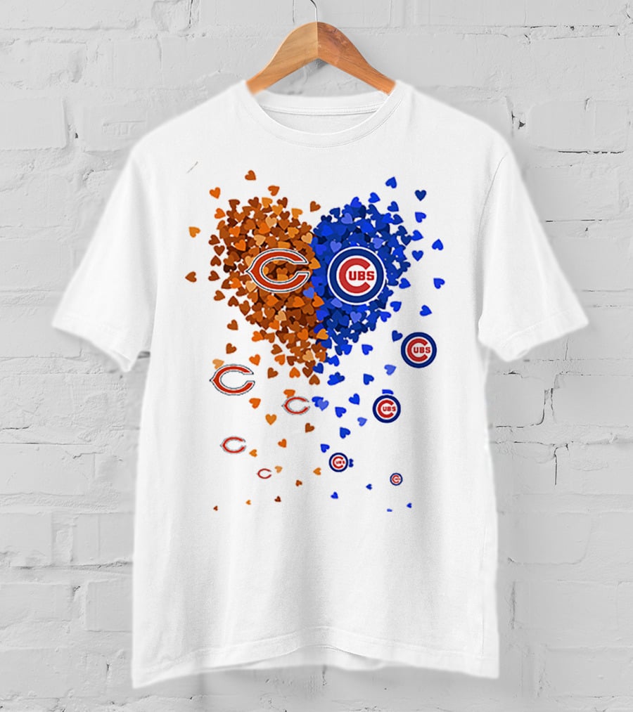 Chicago Bears Cubs Heart Logo Fusion T-Shirt