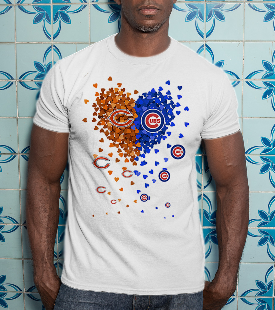 Chicago Bears Cubs Heart Logo Fusion T-Shirt