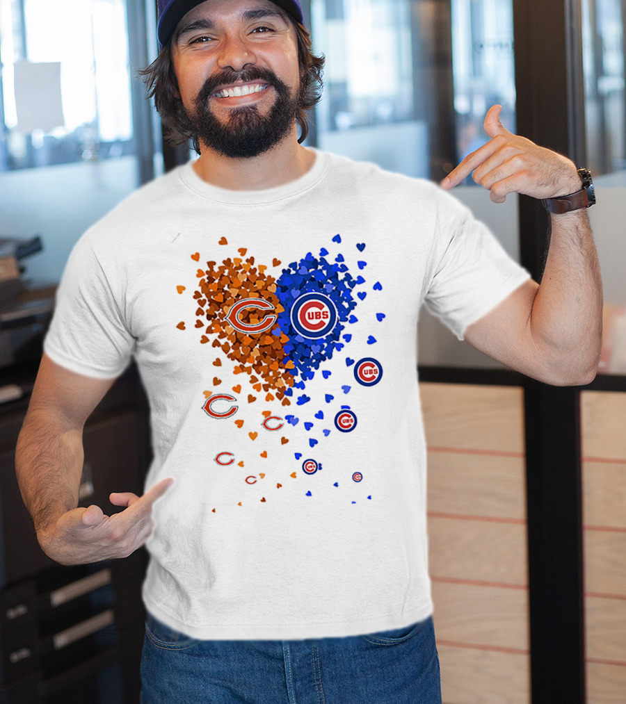 Chicago Bears Cubs Heart Logo Fusion T-Shirt